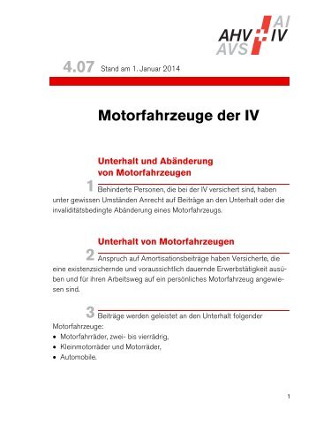 Motorfahrzeuge der IV - Ausgleichskasse Swissmem