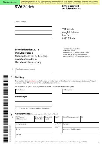 Vereinfachte Lohndeklaration 2013 mit Anleitung ... - SVA ZÃ¼rich