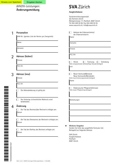 Ãnderungsmeldung AHV-Leistungen - SVA ZÃ¼rich