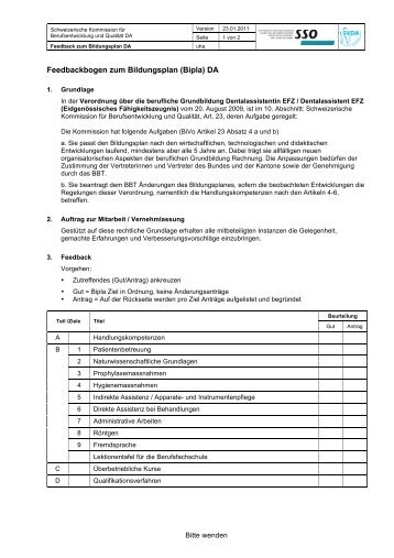 Feedbackbogen zum Bildungsplan (Bipla) DA - SVDA