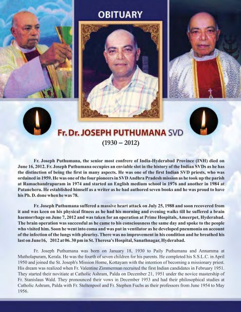 Obituary of Fr. Joseph Puthumana SVD - SVD-Curia