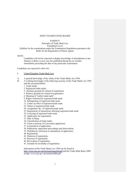 DRAFT SYLLABUS The Joint Examination Board