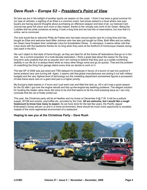 Volume 27, Issue 05 Nov-Dec - Lotus Car Club of British Columbia