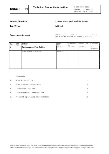 Technical Product Information - Breitband-Lambda