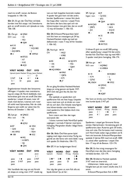 Bulletin 6 torsdag - FÃ¶rbundet Svensk Bridge