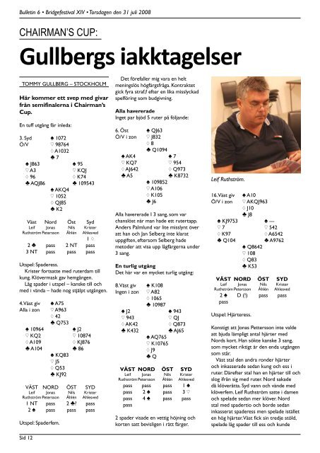 Bulletin 6 torsdag - FÃ¶rbundet Svensk Bridge