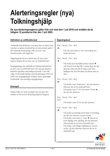 Alerteringsregler (nya) TolkningshjÃ¤lp - FÃ¶rbundet Svensk Bridge