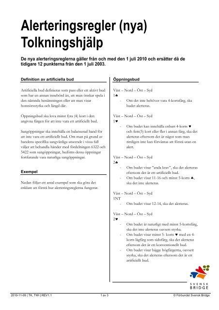 Alerteringsregler (nya) TolkningshjÃ¤lp - FÃ¶rbundet Svensk Bridge