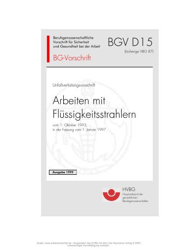 BGV D15 Arbeiten mit Flüssigkeitsstrahlern - DeCon GmbH