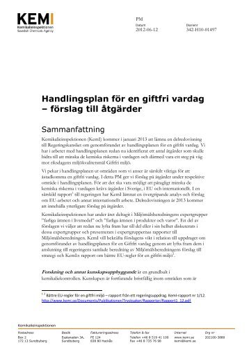 Handlingsplan fÃ¶r en giftfri vardag â fÃ¶rslag till Ã¥tgÃ¤rder