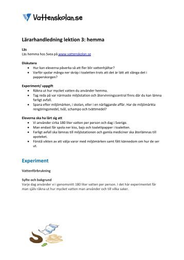 LÃ¤rarhandledning lektion 3: hemma Experiment - Svenskt Vatten