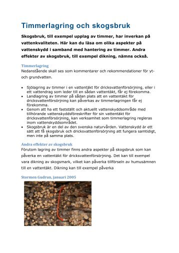 timmerlagring och skogsbruk i vattenskyddsomrÃ¥de - Svenskt Vatten