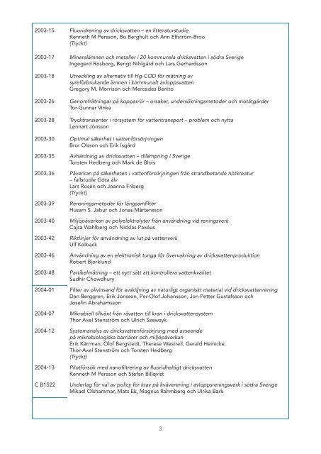 Rapportlista - omrÃ¥desindelad - Svenskt Vatten