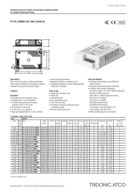 PC CFL COMBO 220â240 V 50/60 Hz
