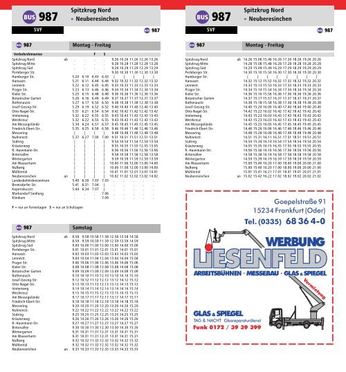 Fahrplan Bus - bei der Stadtverkehrsgesellschaft mbH Frankfurt(Oder)
