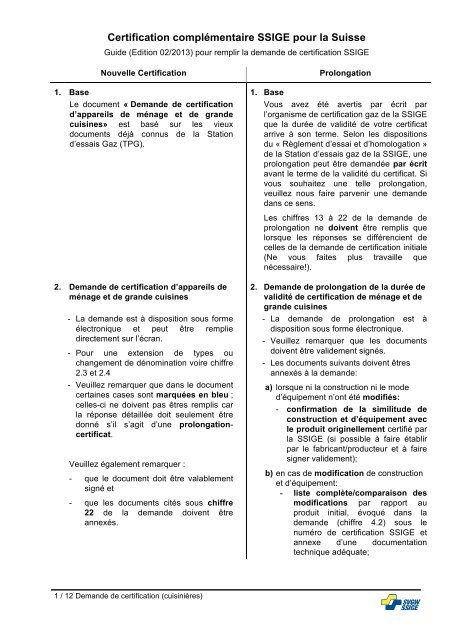 Demande pour des appareils de cuisson - SVGW