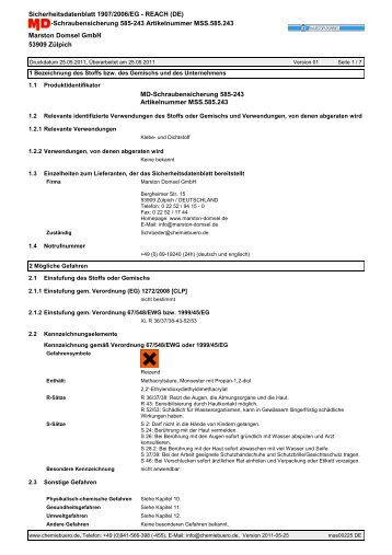 Marston Domsel GmbH Sicherheitsdatenblatt 1907/2006 ... - Svh24