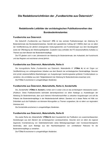 Die Redaktionsrichtlinien der „Fundberichte aus Österreich“ - BDA