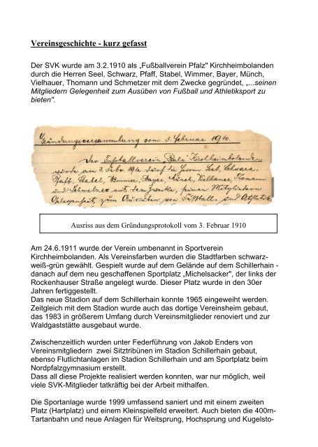 Vereinsgeschichte - kurz gefasst - SV 1910 Kirchheimbolanden e. V.