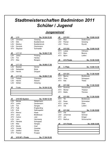 Zeitplan Badminton Stadtmeisterschaften 2011