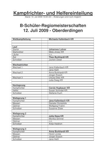 Kampfrichter- und Helfereinteilung - Leichtathletik