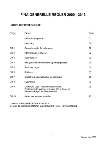 FINA GENERELLE REGLER 2009 - 2013 - Dansk SvÃ¸mmeunion