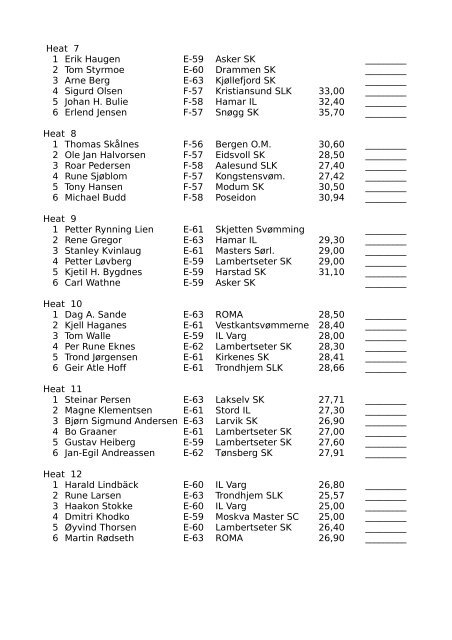 Beregnet tidsskjema, NM master 2008, fredag 4. â sÃ¸ndag 6. april ...