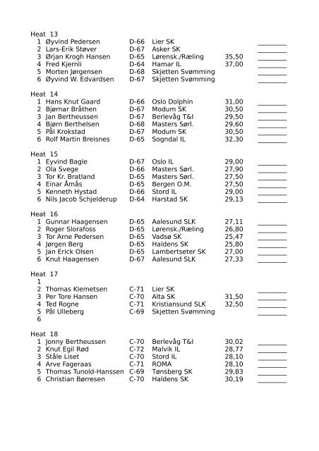 Beregnet tidsskjema, NM master 2008, fredag 4. â sÃ¸ndag 6. april ...