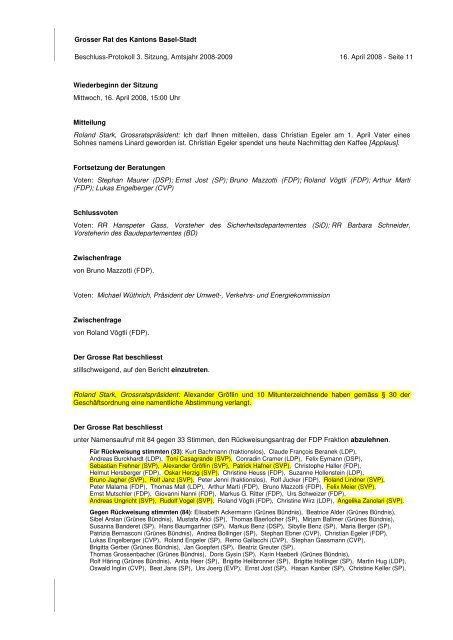 Grosser Rat des Kantons Basel-Stadt Beschluss ... - SVP Basel-Stadt