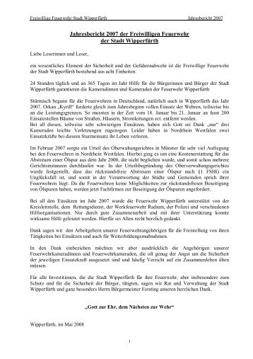 Jahresbericht 2007 - Freiwillige Feuerwehr Wipperfürth