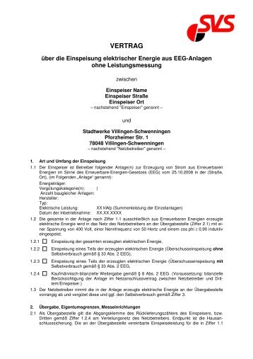 EEG Vertrag Muster - Stadtwerke Villingen-Schwenningen GmbH