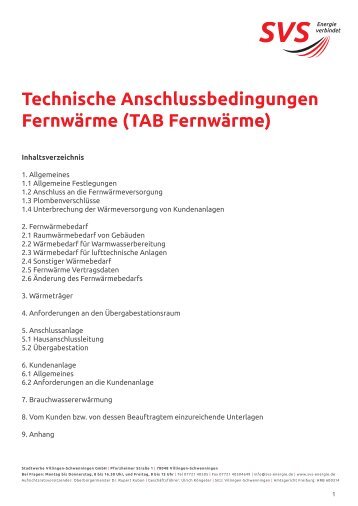 Technische Anschlussbedingungen Fernwärme (TAB Fernwärme)
