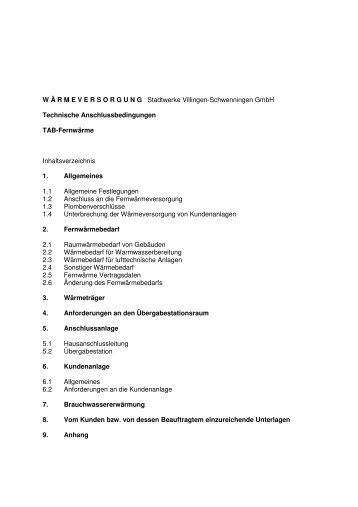 Technische Anschlussbedingungen - Stadtwerke Villingen ...