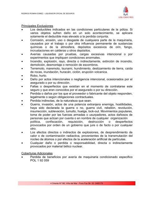 INSTRUCTIVO Y MANUAL DE LIQUIDACION DE SEGUROS R Y R ...