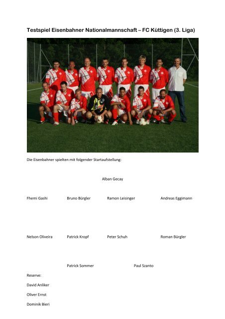 Testspiel Eisenbahner Nationalmannschaft – FC Küttigen (3. Liga)