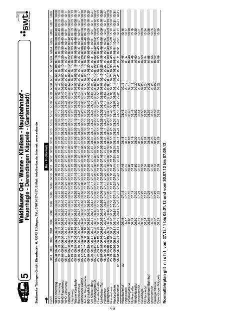 Fahrplan - Stadtverkehr TÃ¼bingen