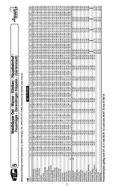 Fahrplan - Stadtverkehr TÃ¼bingen