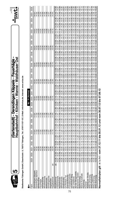 Fahrplan - Stadtverkehr TÃ¼bingen