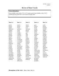 Review of Short Vowels Generalization: