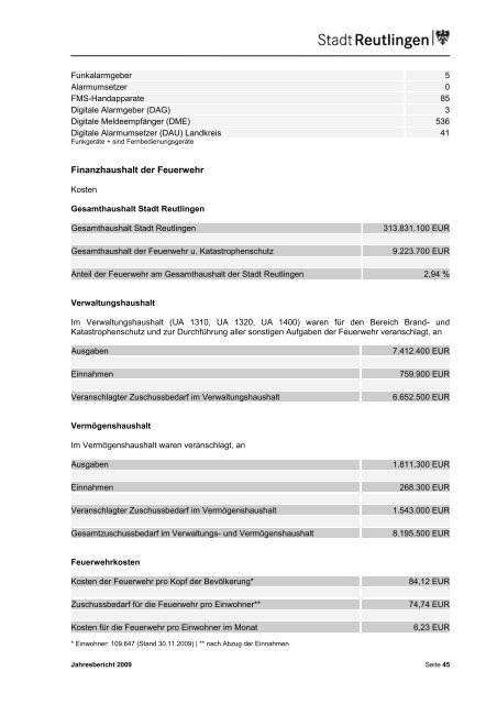 Jahresbericht 2009 eBook - Feuerwehr Reutlingen