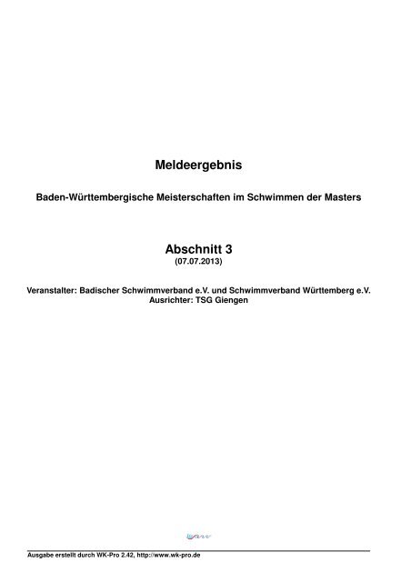 Meldeergebnis - Schwimmverband WÃ¼rttemberg e.V.