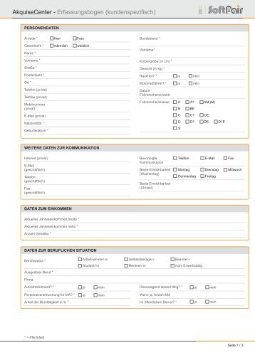 AkquiseCenter - Erfassungsbogen (kundenspezifisch) - Softfair