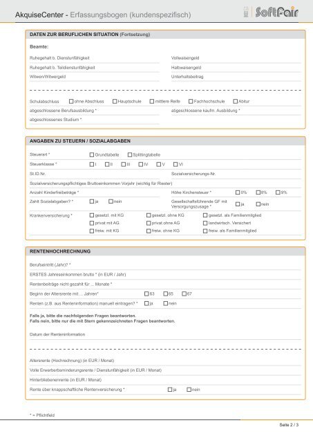 AkquiseCenter - Erfassungsbogen (kundenspezifisch) - Softfair