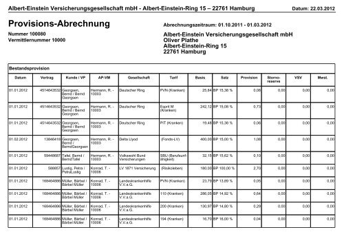 Provisionsabrechnung - Softfair