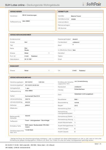 SUH Lotse online - Deckungsnote Wohngebäude - Softfair