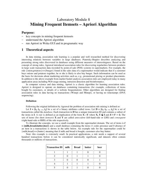 Mining Frequent Itemsets – Apriori Algorithm