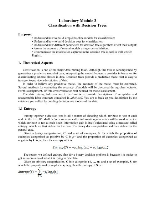 Laboratory Module 3 Classification With Decision Trees Laboratory Module 3 Classification With Decision Trees