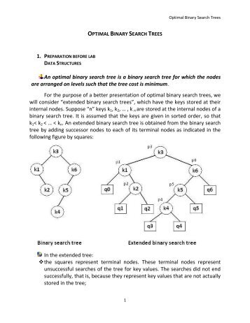 An optimal binary search tree is a binary search tree for which the ...