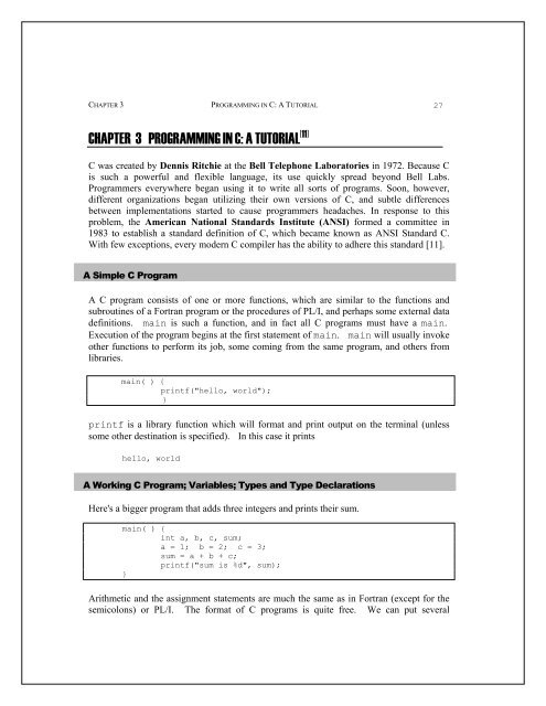 CHAPTER 3 PROGRAMMING IN C: A TUTORIAL
