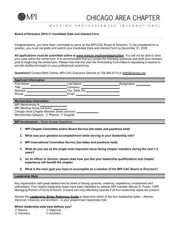 Board of Directors 2010-11 Candidate Data and Interest Form ...